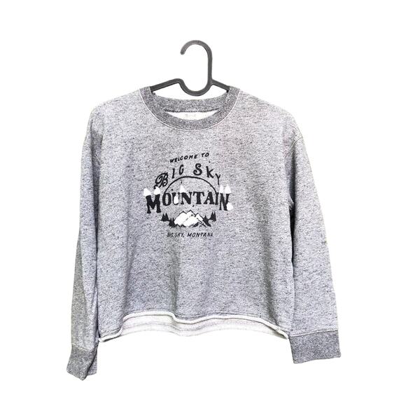 Madewell Pullover Big Sky Montana Postcard Crop Sweatshirt Crew Grey xxs - Picture 1 of 7